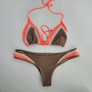 Vitamin A orange brown two peice bikini tid up top cheeky bottom Medium